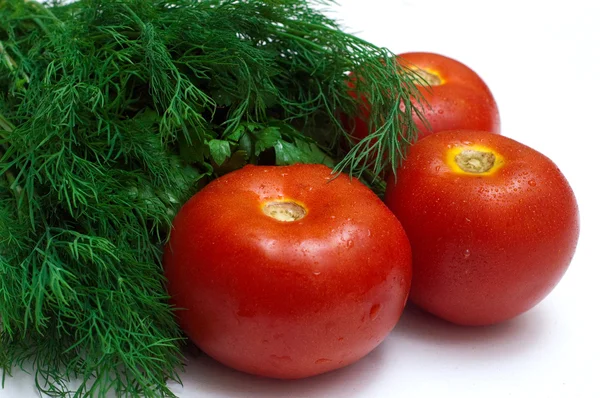 Bando de ervas frescas e tomates — Fotografia de Stock