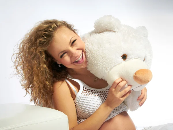 Pregnant woman whith teddy bear — Stock Photo, Image