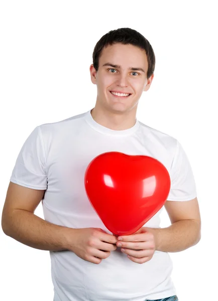 Kerl Mit Rotem Herz Auf Weißem Hintergrund — Stockfoto