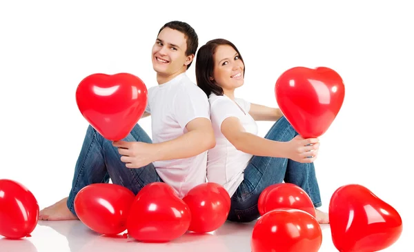 Paar Mit Rotem Herz Auf Weißem Hintergrund — Stockfoto