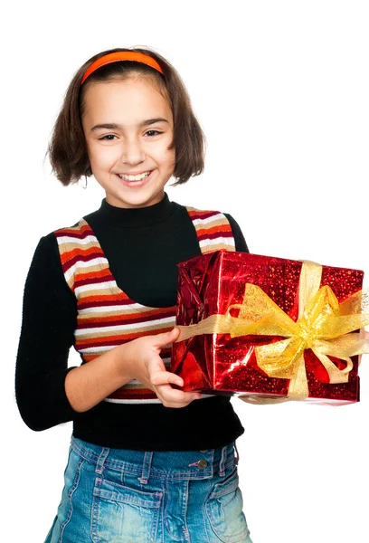 Meisje Met Een Heldere Cadeau — Stockfoto