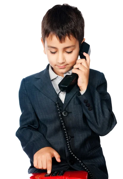 Jeune garçon parlant au téléphone — Photo