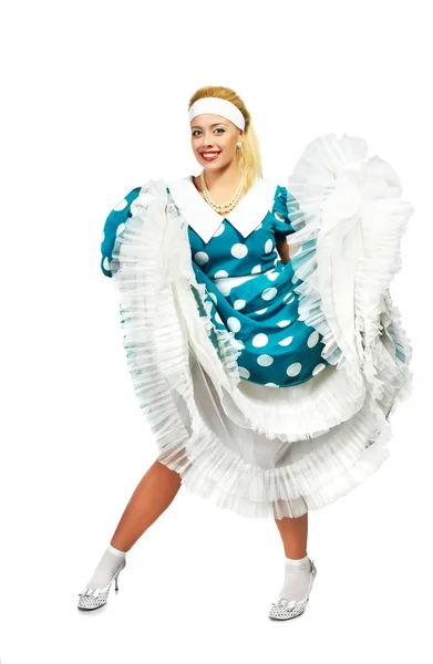 Beautiful lady in a polka dot dress — Stock Photo, Image