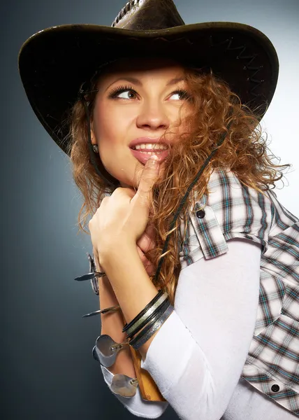 Mooi Meisje Een Cowboy Hoed — Stockfoto