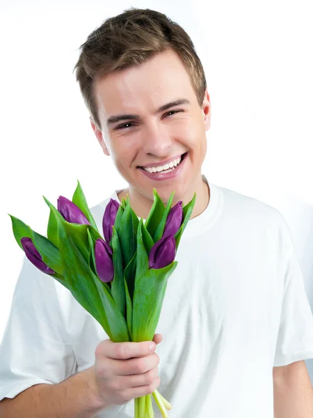 Mann mit einem Strauß Tulpen — Stockfoto