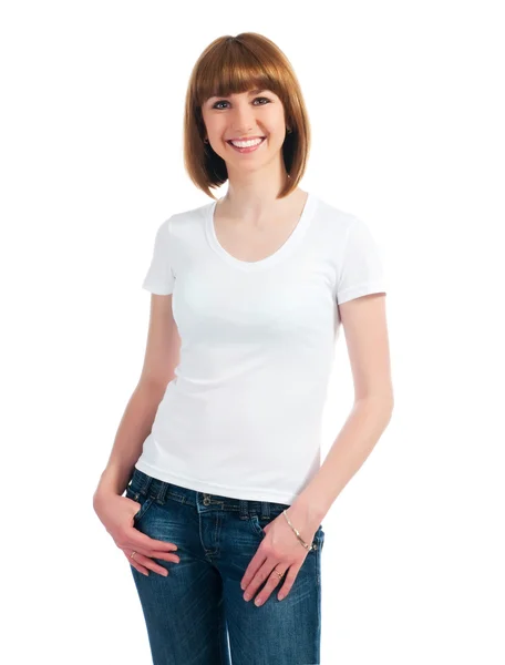 Egy tiszta pólót visel, fehér kaukázusi tini — Stock Fotó