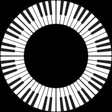 Piano keys in an O ring circle isolated on black clipart