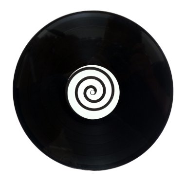 An isolated round circular vinyl lp music record with a spiral design in the middle clipart