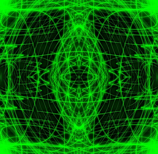 看起来像复杂的绿色电脑线框图的长时间曝光 — 图库照片