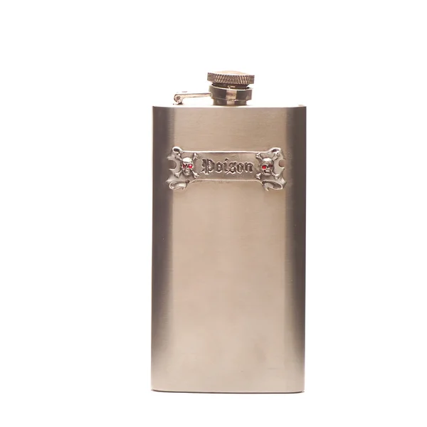 Flask Has Emblem Says Poison Two Skulls Text Red Diamond — Stock Photo, Image