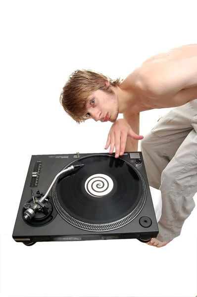 DJ scratching on a turntable — Stock Photo, Image
