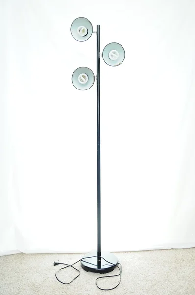 Høj Tynd Metal Trælampe Gulvtæppet Gulv Med Hvid Isoleret Baggrund - Stock-foto