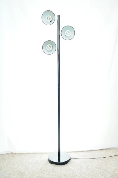 Große Dünne Metallbaumlampe Auf Dem Teppichboden Mit Einem Weißen Isolierten — Stockfoto