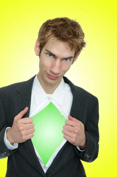 Business Man Wearing Classic Business Suit Opens Reveal Nothing Lemon — Stock Photo, Image