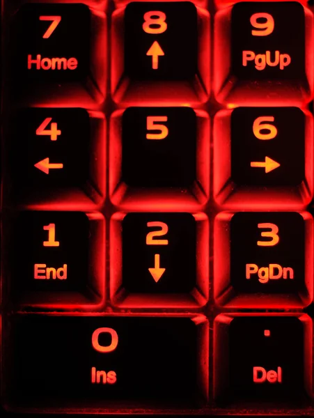 Closeup Numpad Illuminated Computer Keyboard — Stock Photo, Image