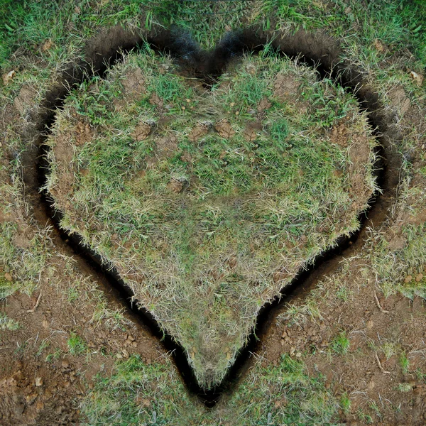 Eine Herzform Die Als Graben Mit Dreck Und Gras Den — Stockfoto