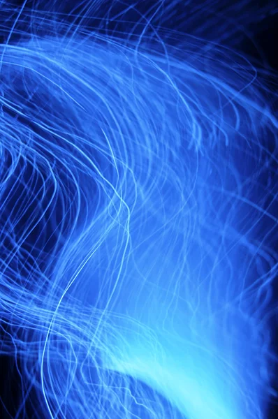 Abstrakt Blå Bakgrund Långa Exponeringar Fiber Optic Lampor — Stockfoto