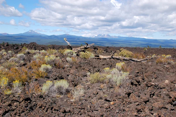 Большой Ландшафт Лавы Горами Заднем Плане Облаками — стоковое фото