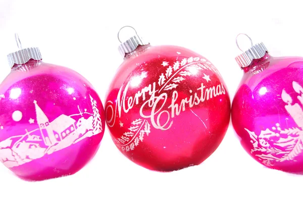 3 つの古いのピンクのクリスマスの装飾 — ストック写真