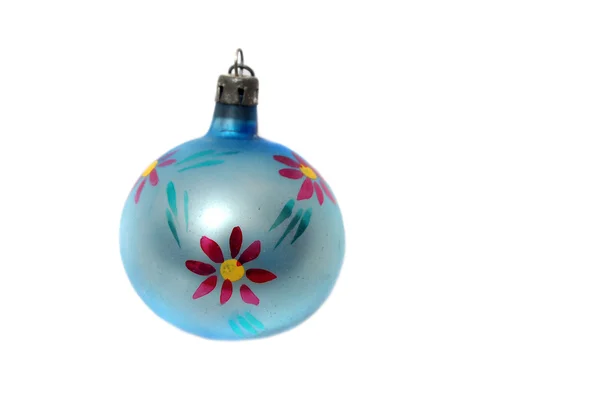 Kulatý Modrý Květ Vánoční Strom Ornament Izolovaných Bílém Pozadí — Stock fotografie