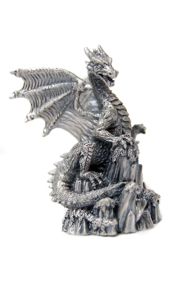 Miniatyr Silver Dragon Isolerad Vit Bakgrund — Stockfoto