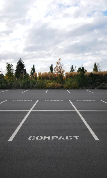 Vertical Photograph Parking Lot Word Compact All Spaces Trees Sky — Stock Photo, Image