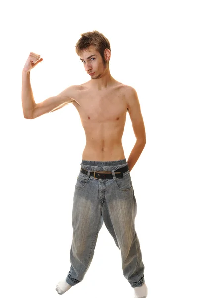 Young Teenager Looks His Chest See Bunch Acne — Stock Photo, Image