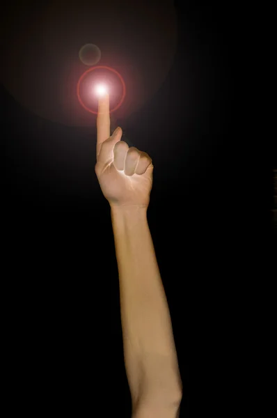 Pointing fingertip with light — Stock Photo, Image
