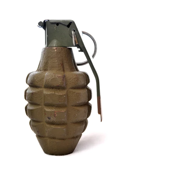 Grenade Métallique Verte Isolée Sur Photo Blanche — Photo