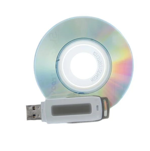 Miniature CD and thumb drive — Stock Photo, Image