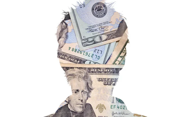 Figura silhueta cabeça com dinheiro — Fotografia de Stock