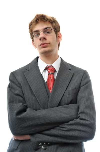 Young adult in suit with arms crossed — Stock Photo, Image