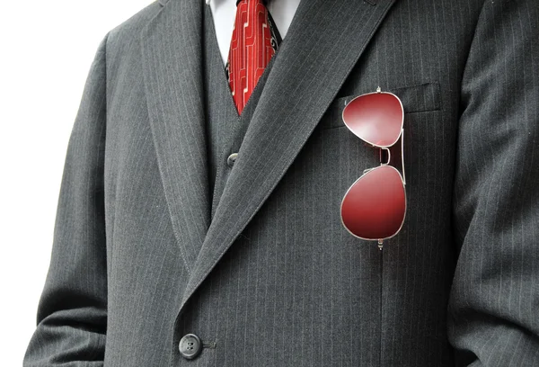 Pair Red Aviators Businessman Pocket Possible White Copy Space Left — Stock Photo, Image