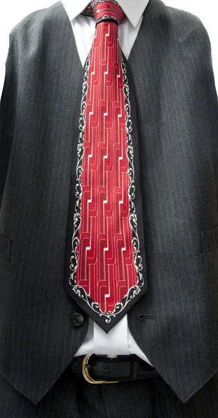Closeup Vest Red Tie Geometric Linear Design — Stock Photo, Image