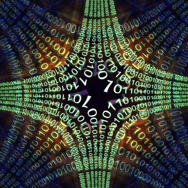 インターネットの Web 世代を表す正方形暗い青色の背景と輝く緑でコンピューターのバイナリ コード言語のデジタル抽象的な背景 — ストック写真