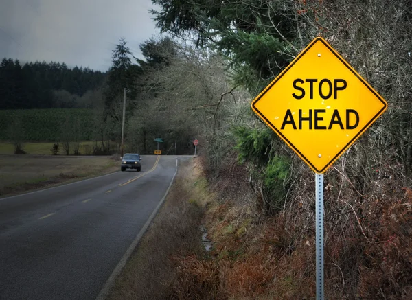 Stop Ahead Вуличний Знак Сільському Заміському Ландшафті — стокове фото