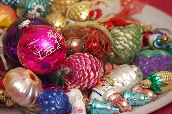 Weihnachtsschmuck Sortiment Mit Leuchtenden Farben Hautnah — Stockfoto