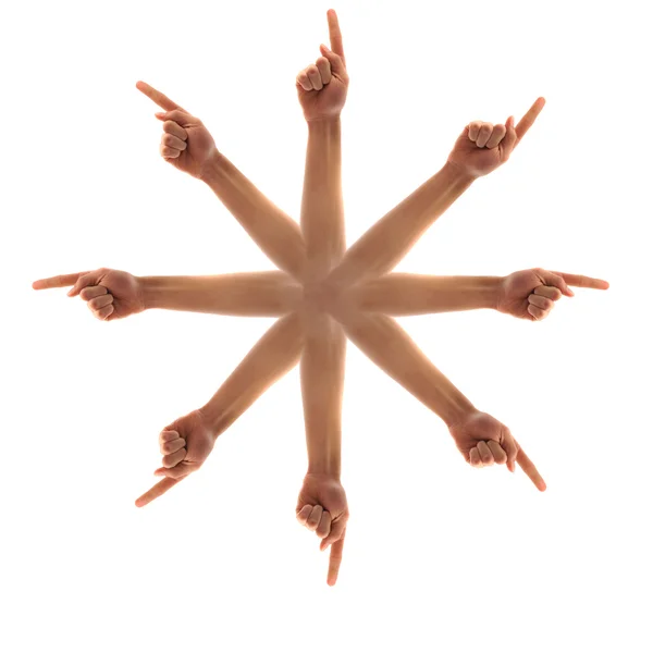 Wheel of pointing hands — Stock Photo, Image
