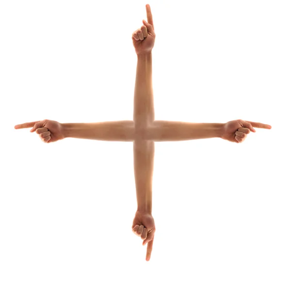 Apontar a cruz das mãos — Fotografia de Stock