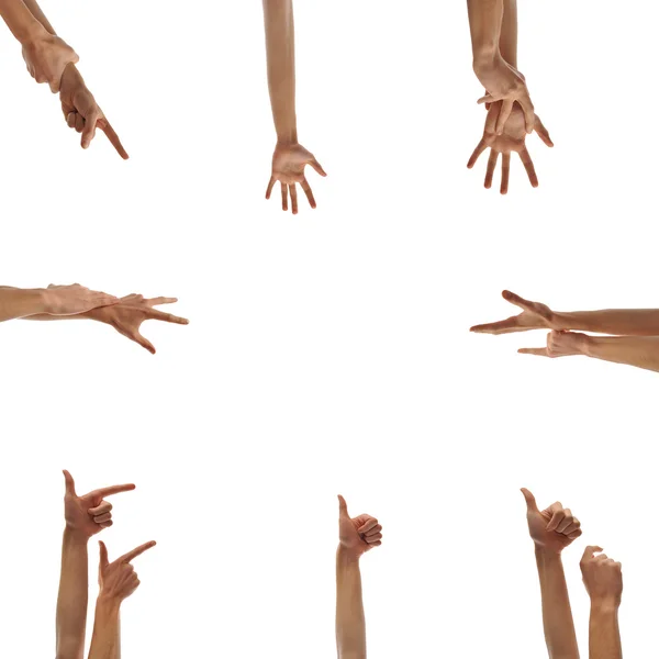 Mãos Isoladas Sobre Branco Formando Uma Fronteira — Fotografia de Stock
