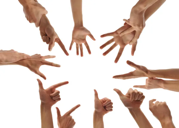 Bunch Raised Hands Questions Votes Volunteers — Stock Photo, Image