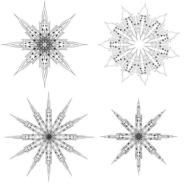 Quatro Diferentes Desenhos Flocos Neve Isolados Fundo Branco — Fotografia de Stock
