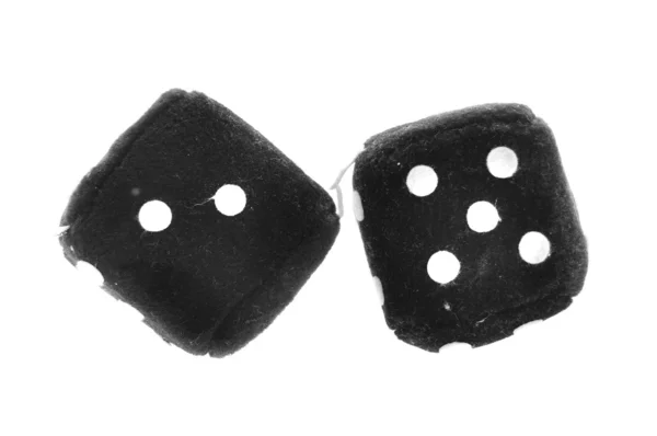 Black Plushy Dice Made Out Cotton Fabric Material Isoalted White — Stock Photo, Image
