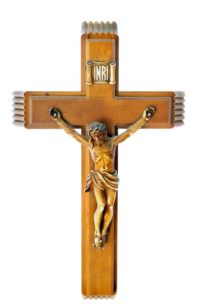 Wood Crucifix isolated on white — Stock Photo, Image