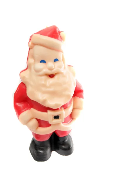 Miniatur Weihnachtsmann Wachskerze Figur Die Die Kamera Lächelt Isoliert Auf — Stockfoto