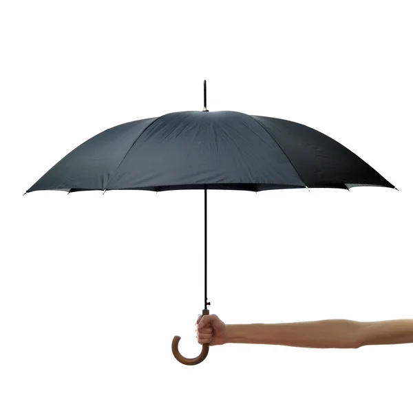 Rukou a paží drží černý deštník — Stock fotografie