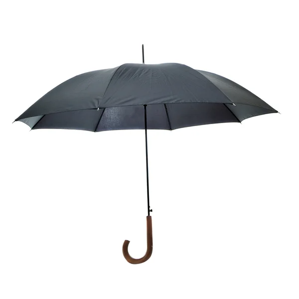 Fekete Esernyő Elszigetelt Fehér Alapon Barna Nyéllel — Stock Fotó