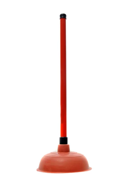 Красный Унитаз Пластиковая Ручка Резиновый Вантуз Изолированный Белом Фоне — стоковое фото