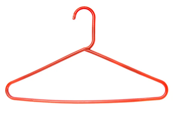 Roter Kleiderbügel Aus Kunststoff Isoliert Auf Weißem Hintergrund — Stockfoto