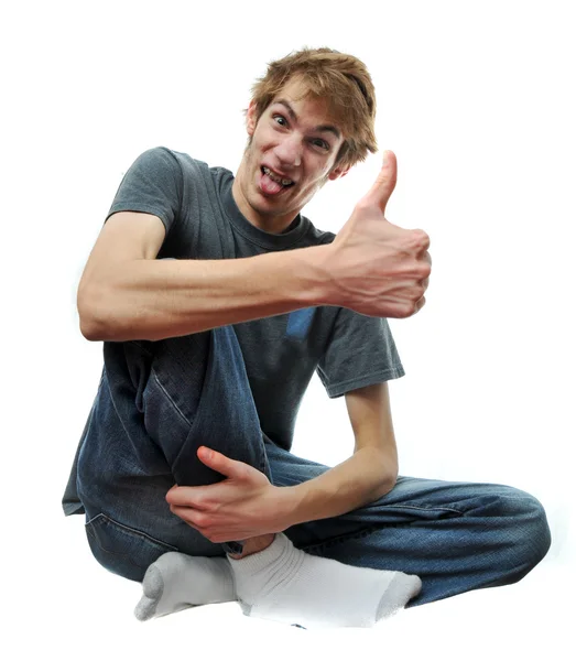 Crazy wacky man with thumbs up — Stock Photo, Image